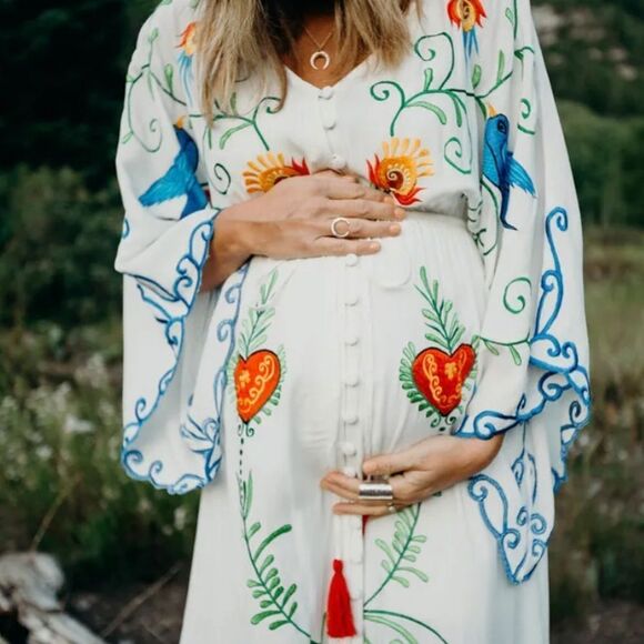 5⭐️ Favorite Amelia Embroidery Maternity Gown, Maternity Baby Bump Maxi Dress - Picture 2 of 16